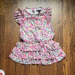 Juicy Couture Pink Floral Ruffle Dress - Girls' Short Sleeve Top